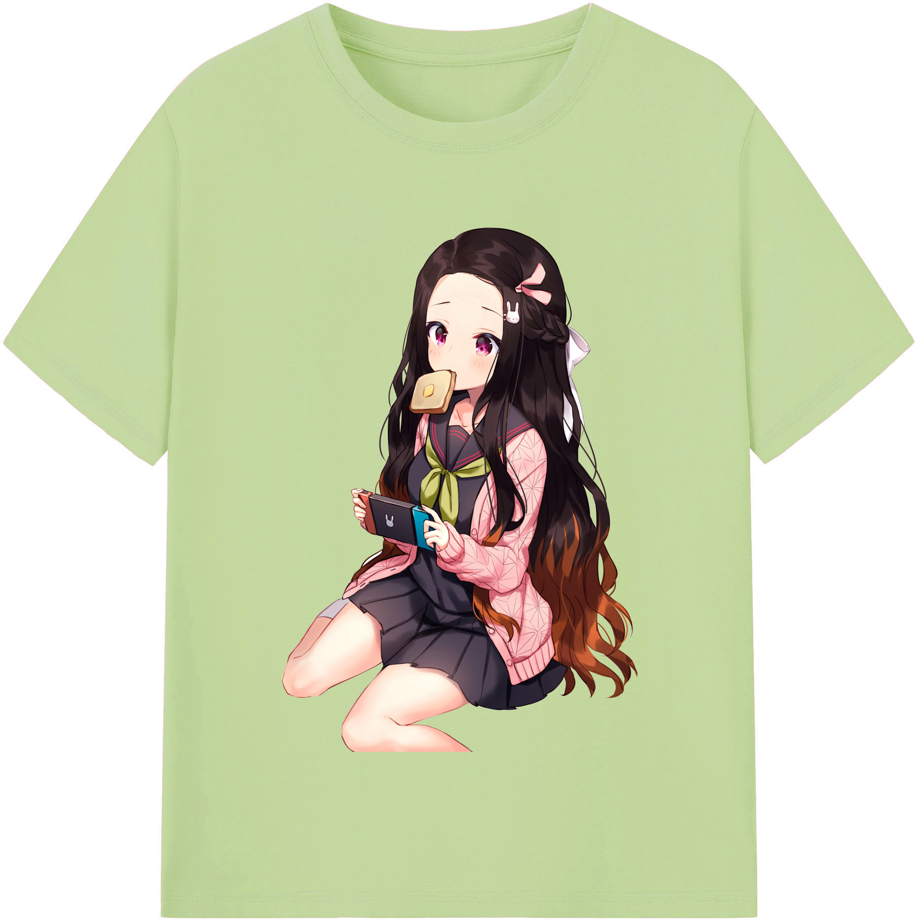 （画像用） 鬼滅の刃（きめつのやいば）竈門 禰󠄀豆子／かまど ねずこ Kamado Nezuko 綿100％半袖Tシャツ（フロントプリント）